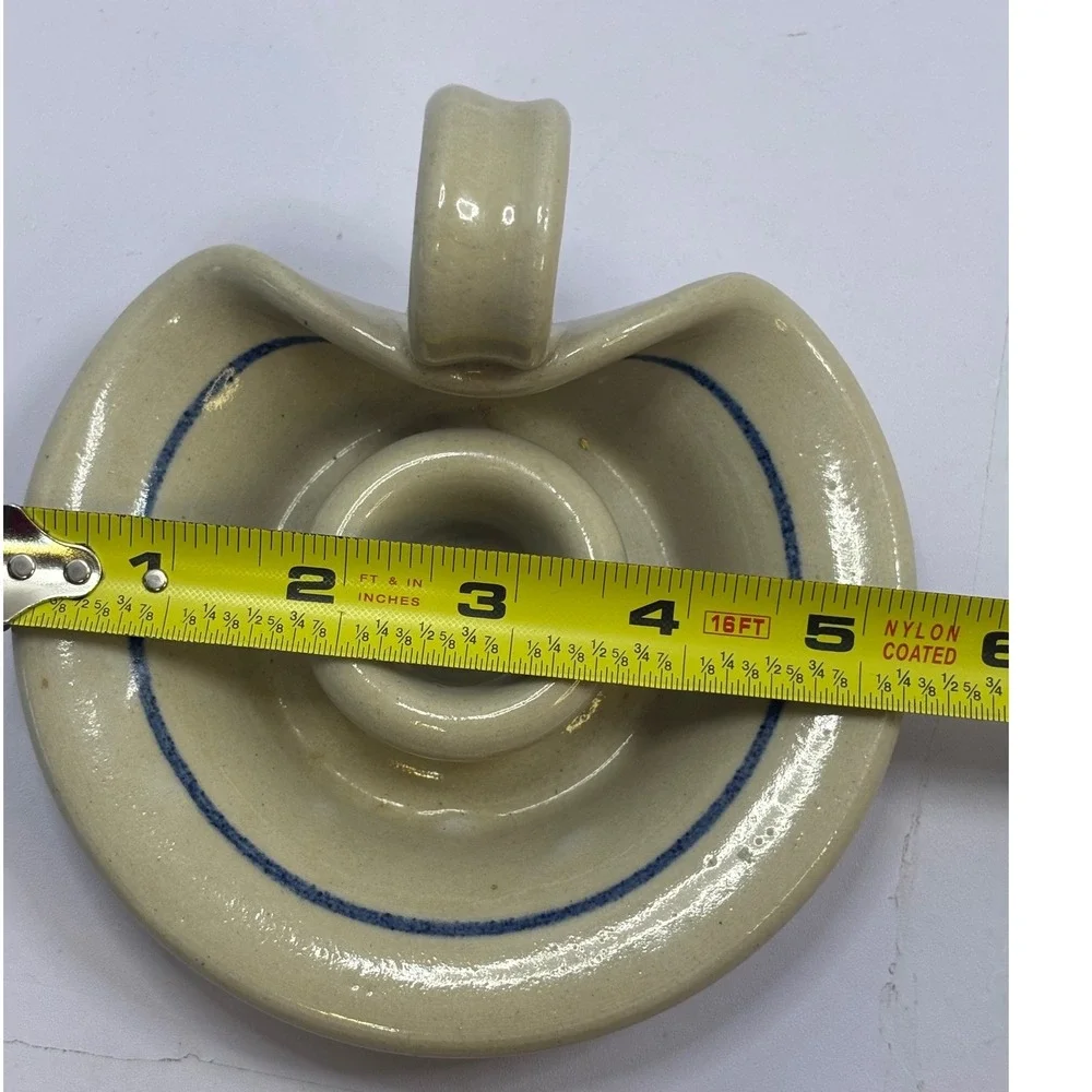 M Swayne Signed‎ Studio Pottery Stoneware Chamberstick Candle Holder Blue Ring